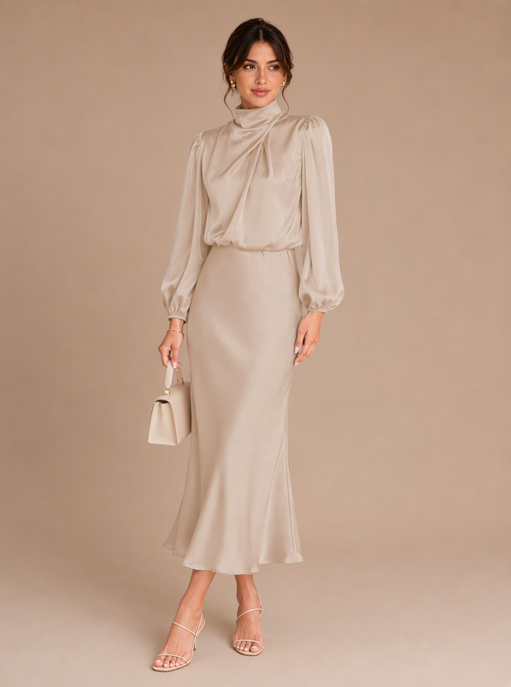 Zephrina Sable draped satin midi dress