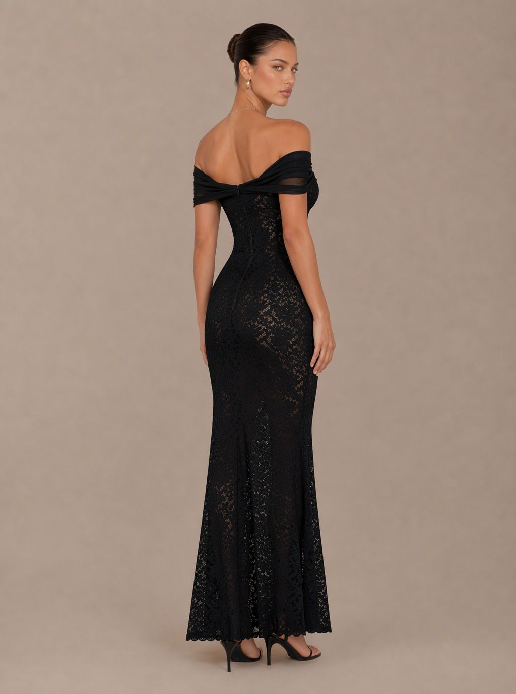Zephrina Saphira off-shoulder lace maxi dress in black