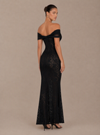 Zephrina Saphira off-shoulder lace maxi dress in black