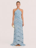 Light Blue Pleated Halter Maxi Gown