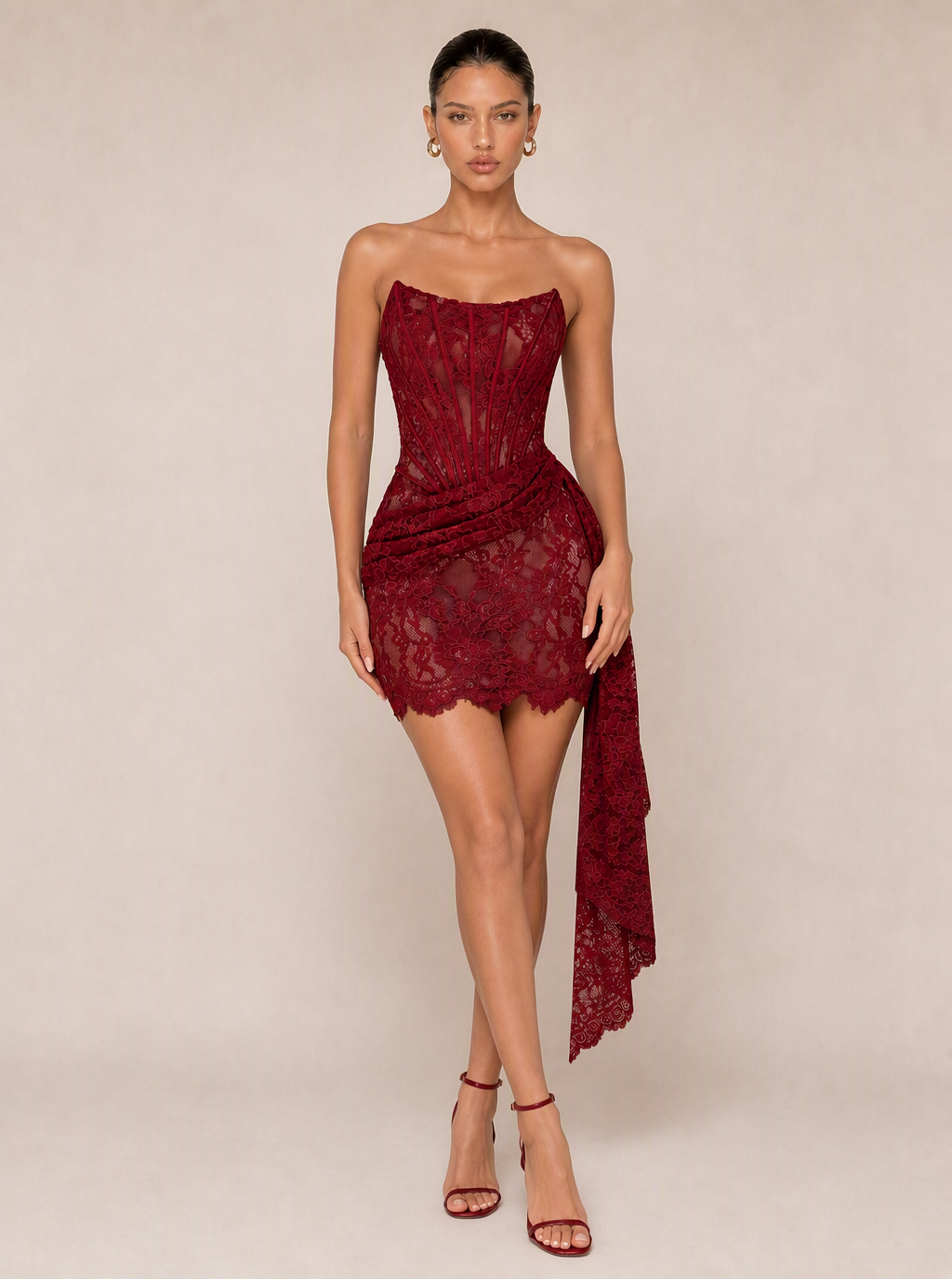Zephrina Roselina strapless lace mini dress in black