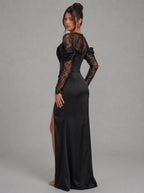 Zephrina Danessa lace drape maxi dress in black