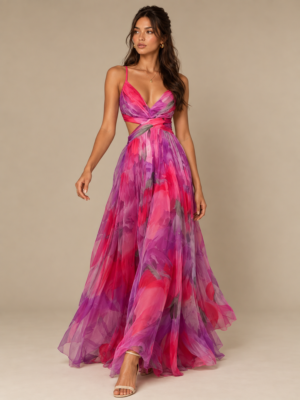 Zephrina Halina watercolor chiffon maxi dress