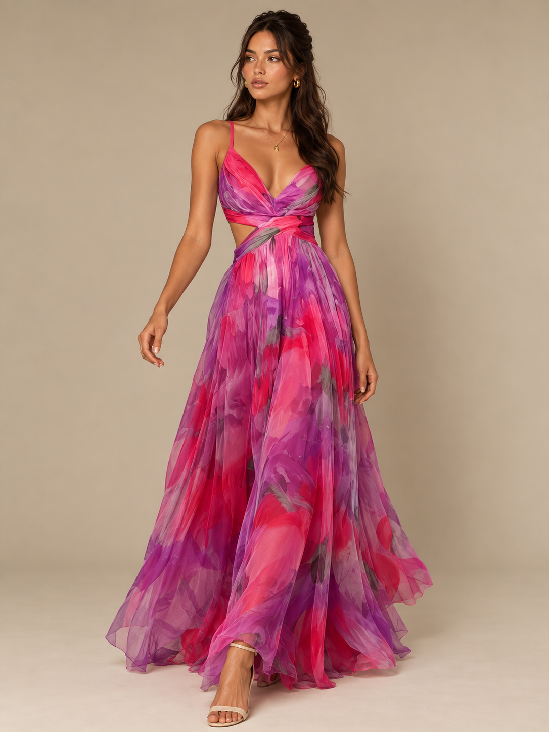 Zephrina Halina watercolor chiffon maxi dress
