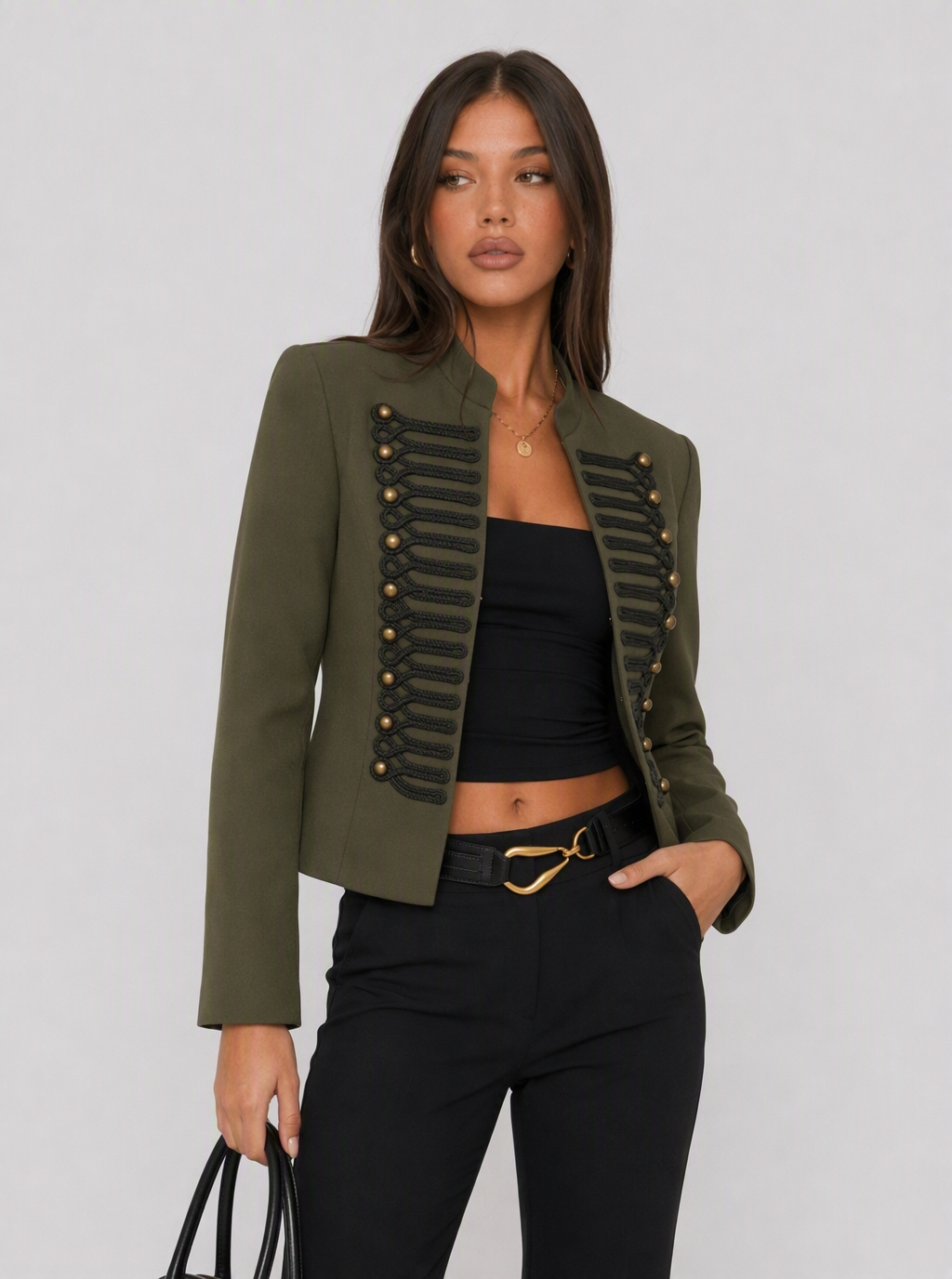 Zephrina Linnea military button jacket in black