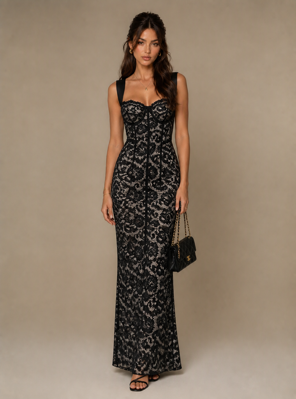 Zephrina Bellara lace halter maxi dress