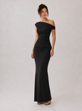 Zephrina Davina one-shoulder knit maxi dress in black