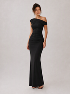 Zephrina Davina one-shoulder knit maxi dress in black