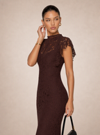 Zephrina Galatea high-neck lace maxi dress in brown