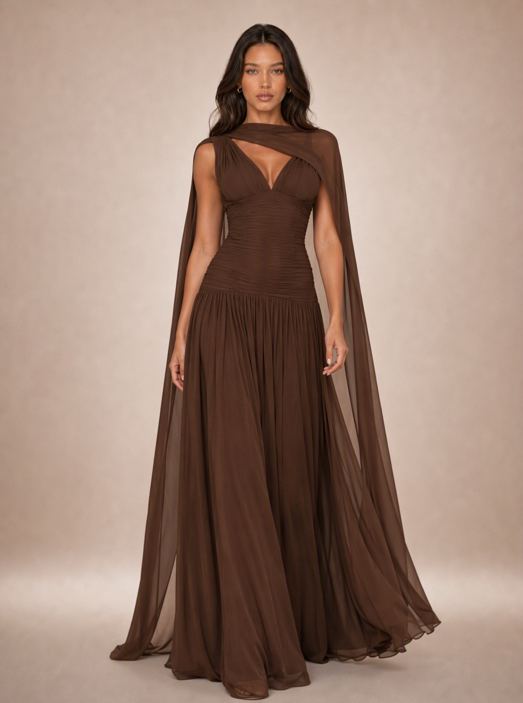 Zephrina Xylena cape chiffon maxi dress