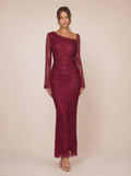 Zephrina Ismerie long-sleeve lace maxi dress in burgundy