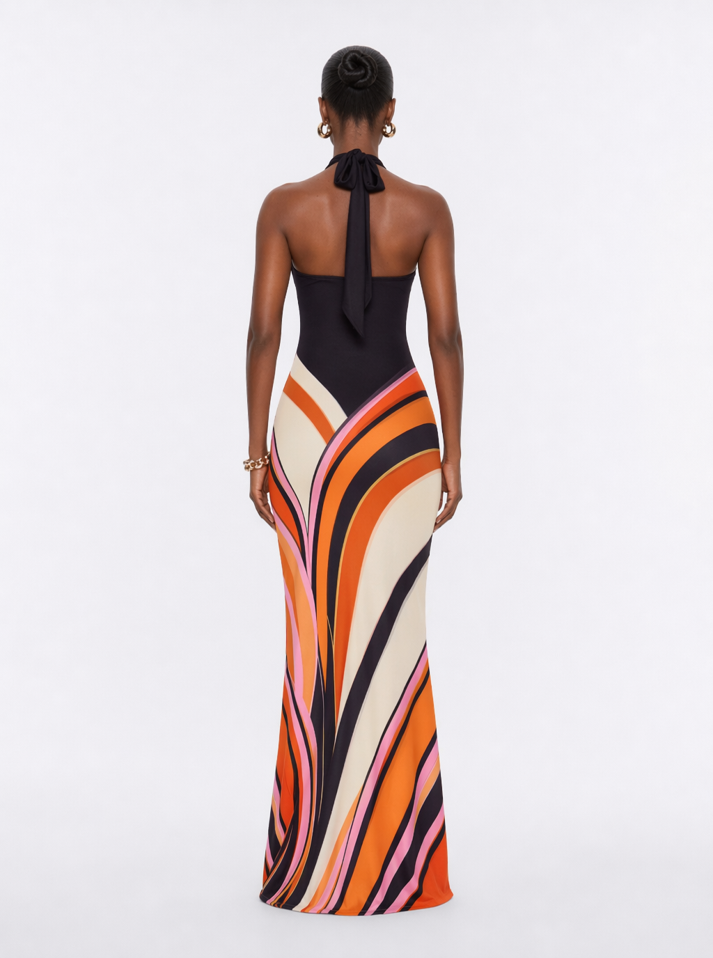 Zephrina Imogen geometric halter maxi dress in red