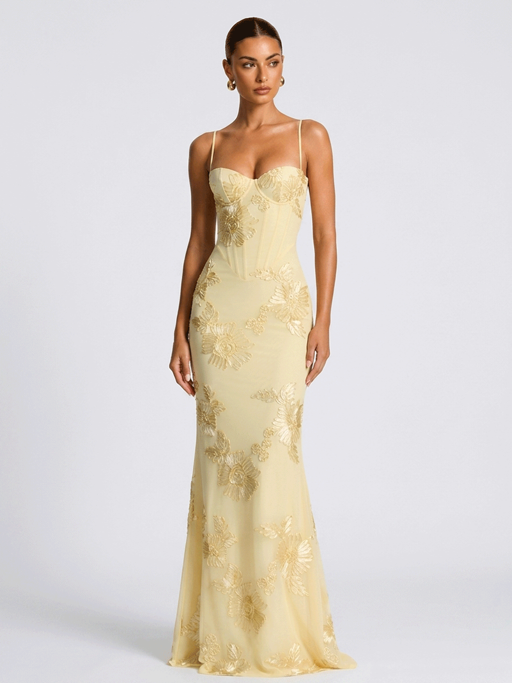 3D Floral Lace Mermaid Maxi Gown With Matching Chiffon Cape