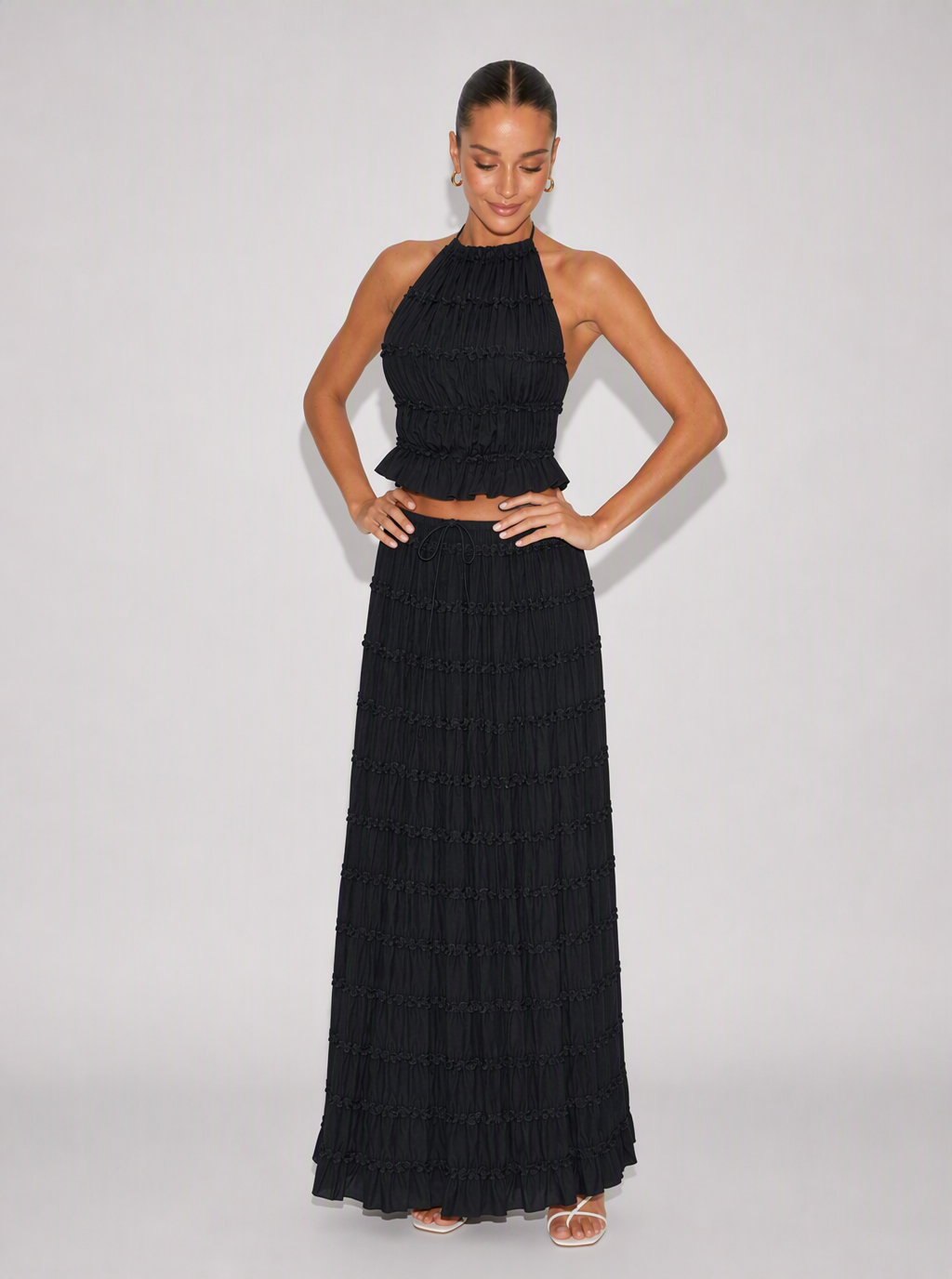 Zephrina Oriana pleated knit set in apricot