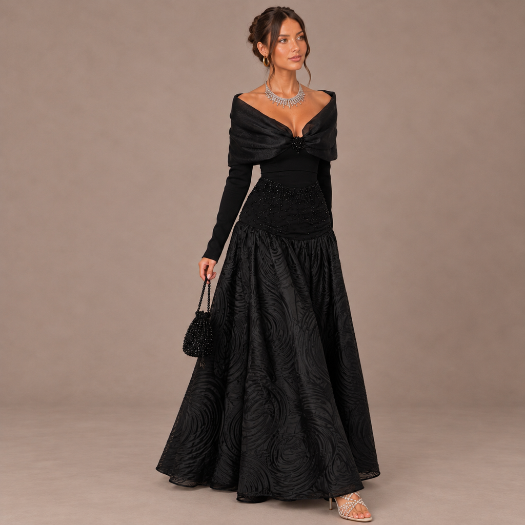 Zephrina Liesel off-shoulder textured maxi dress in black
