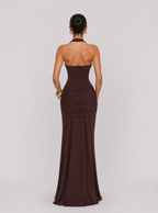 Zephrina Virelai halter ruched maxi dress
