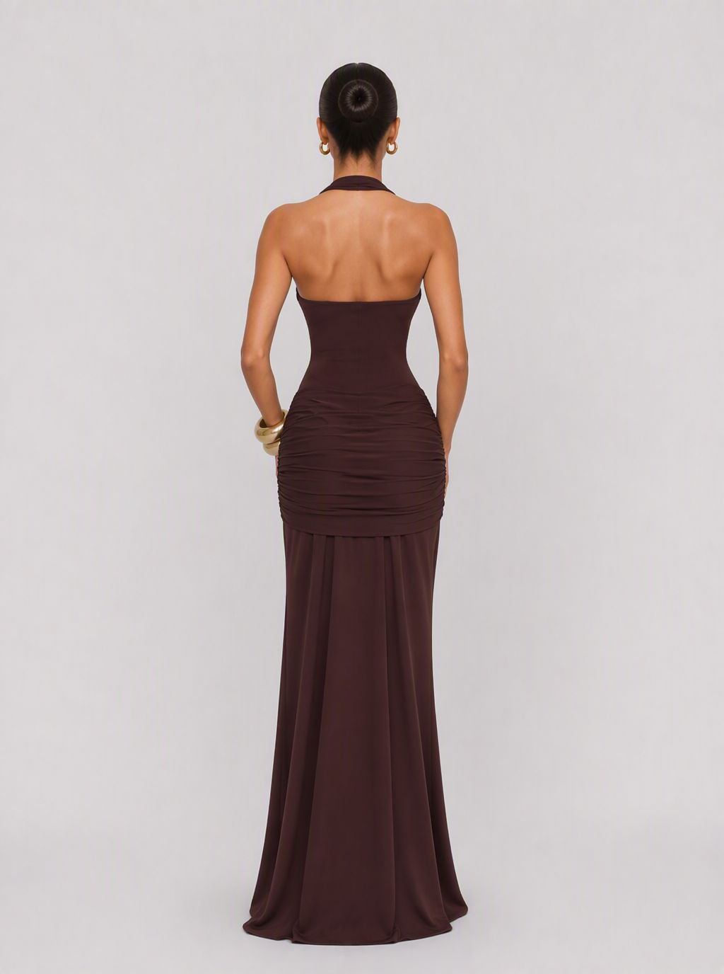 Zephrina Virelai halter ruched maxi dress