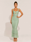 Strap Ruched Fitted Mermaid Maxi Dress
