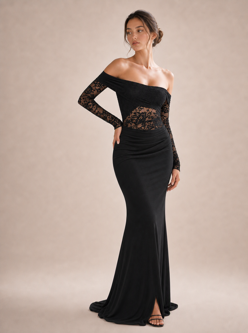 Zephrina Willa off-shoulder lace maxi dress in black