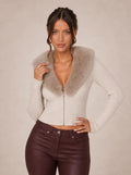 Zephrina Annalise faux-fur collar cardigan in apricot