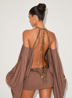 Zephrina butterfly sequin mini dress in coffee