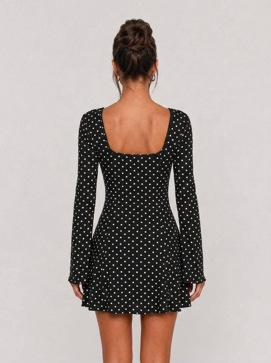 Zephrina Brielle lace-trim polka dot mini dress in black