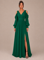 Zephrina Maelle chiffon cold shoulder maxi dress in green