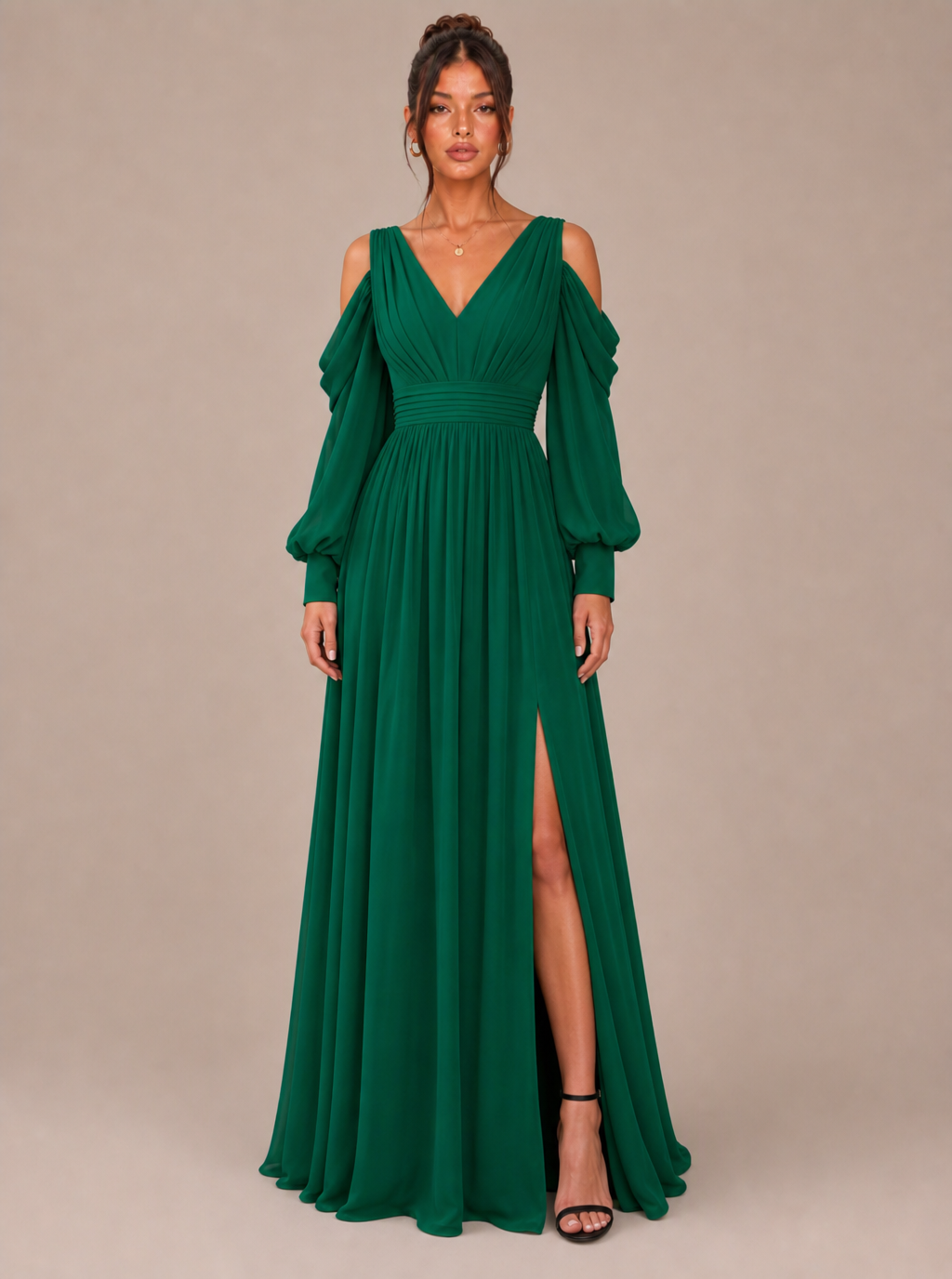 Zephrina Maelle chiffon cold shoulder maxi dress in green