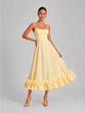 Square Neck Ruffle Hem A-Line Satin Dress