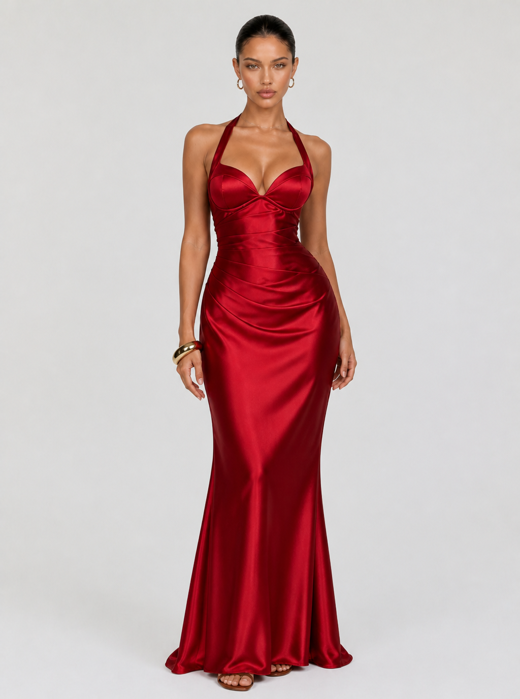 Zephrina Philomena halter satin maxi dress in brown