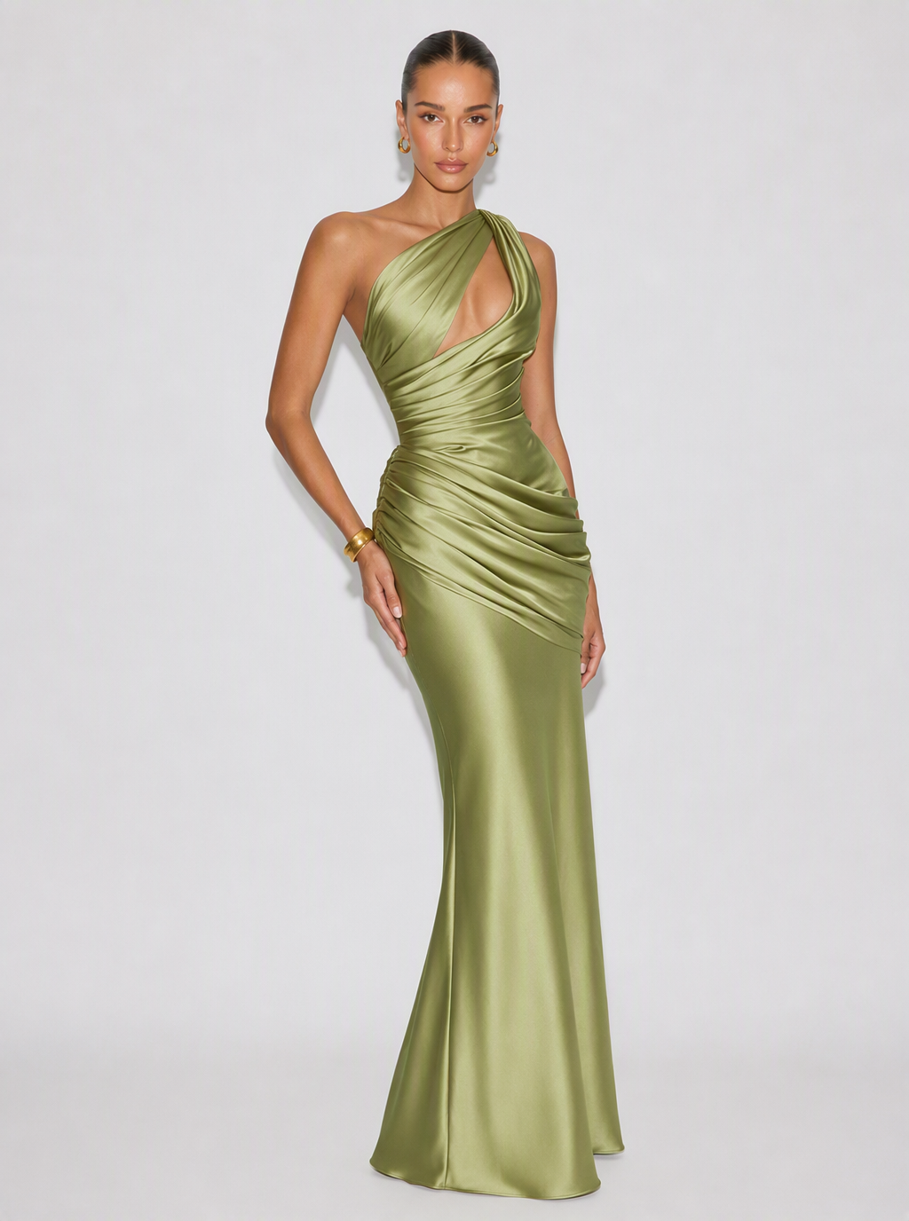 Zephrina Nola cutout satin maxi dress in green