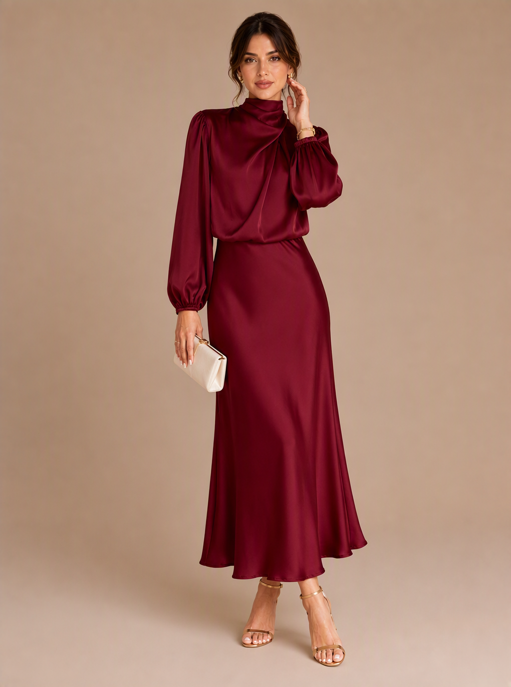 Sable Draped Satin Midi Dress