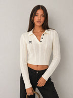 Zephrina Avielle bow collar knit top in white