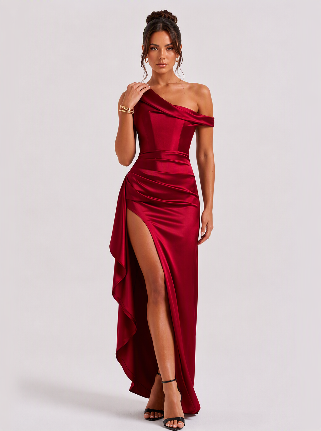 Zephrina Eulalie one-shoulder satin maxi dress