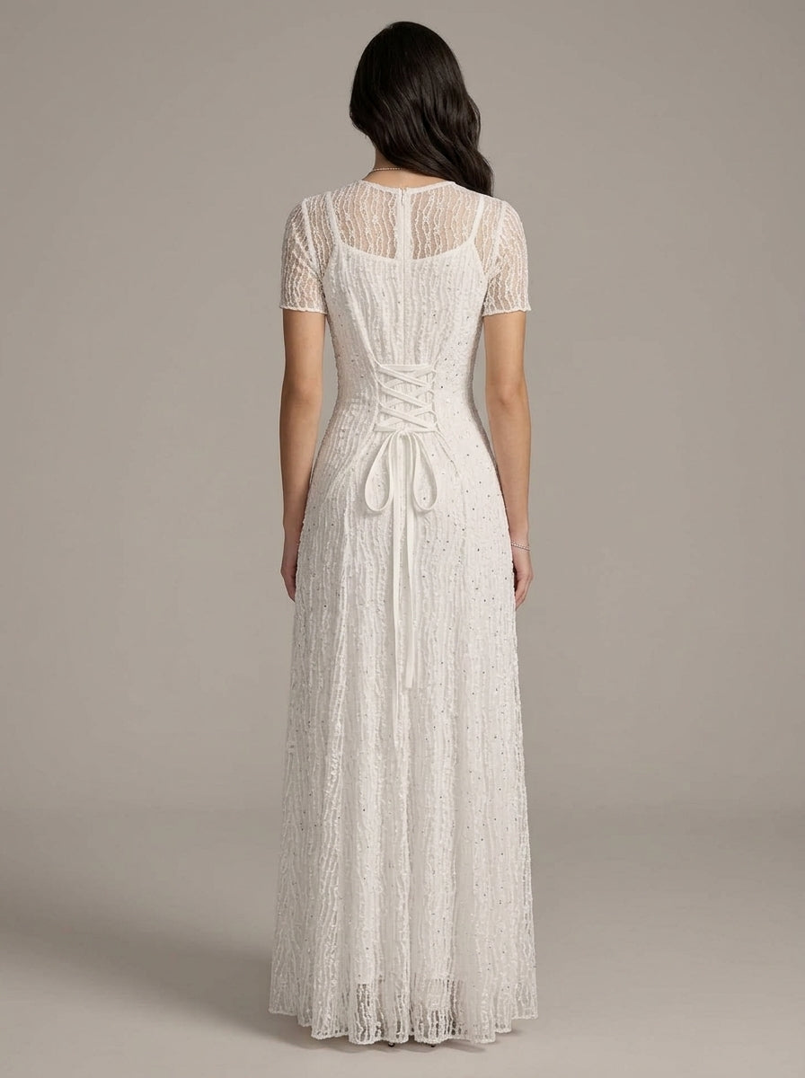 Zephrina Lisette lace sleeve maxi dress in white