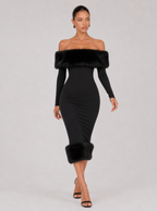 Zephrina Isabeau faux-fur trim midi dress in black
