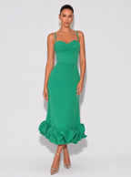 Zephrina Annelise ruffle hem knit midi dress in green