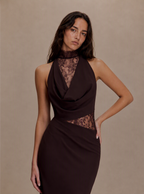 Zephrina Ysella lace panel knit maxi dress in coffee