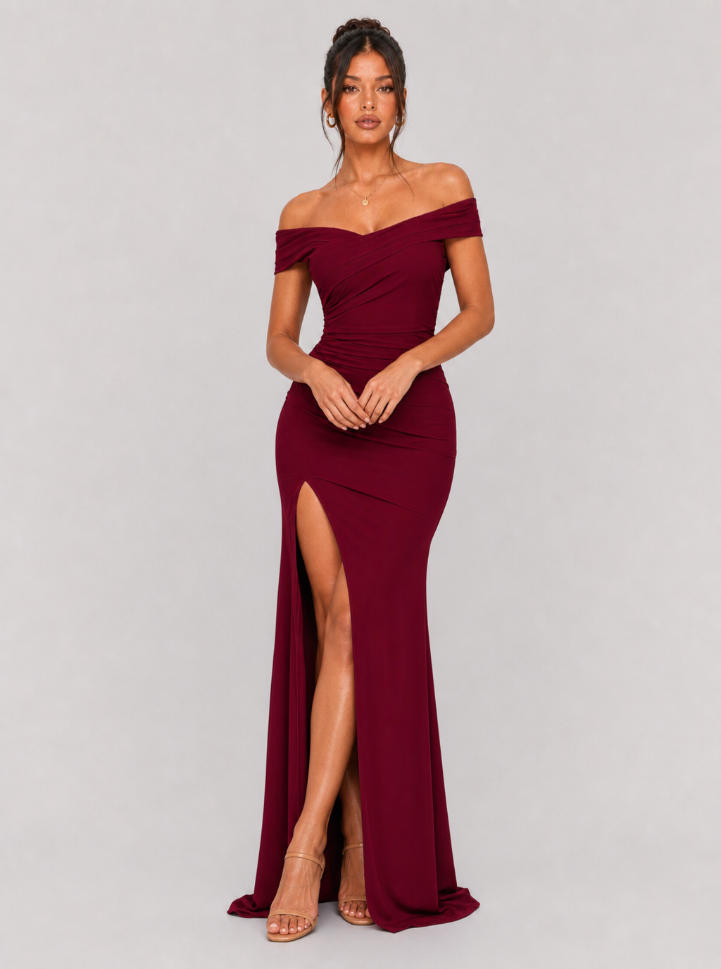 Zephrina Melisande off-shoulder slit maxi dress in red