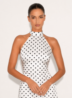 Zephrina Nerissa polka dot halter mini dress in white