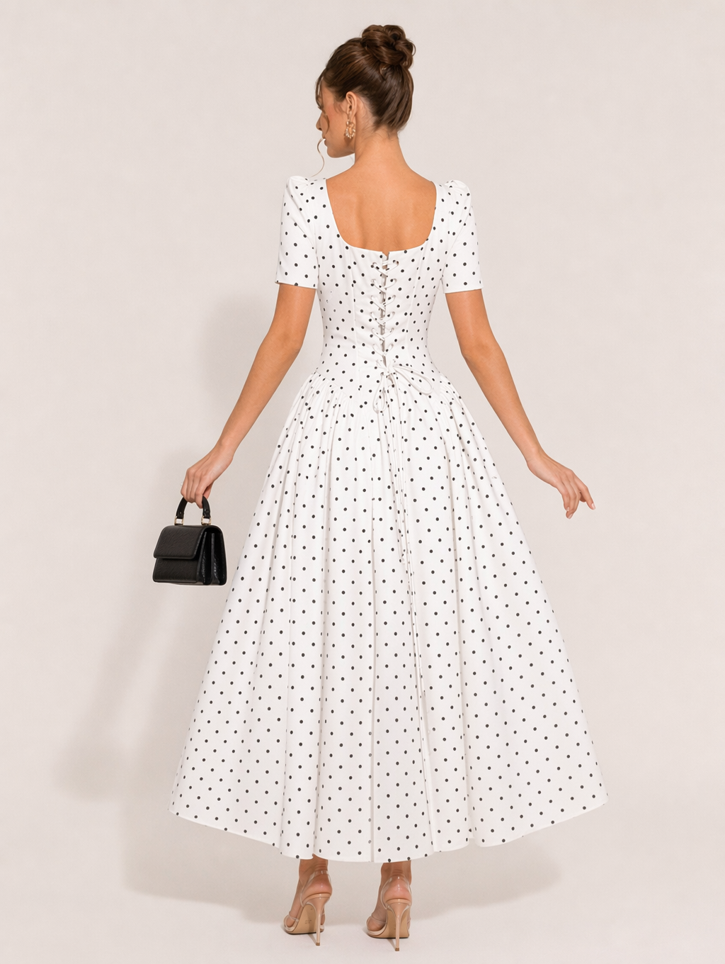 White Black Polka Dot Midi Dress