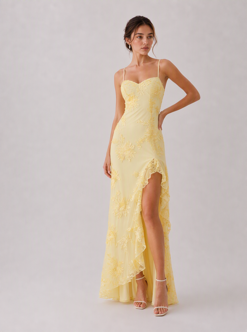 Zephrina Briony embroidered mesh maxi dress in yellow