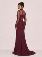 Zephrina Rosalie lace illusion maxi dress in burgundy