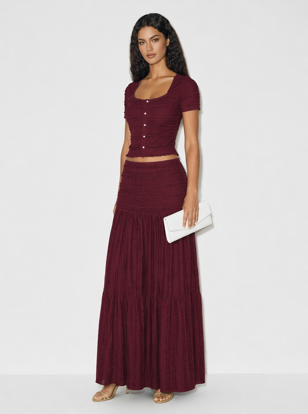 Zephrina Isadora textured knit skirt set in burgundy