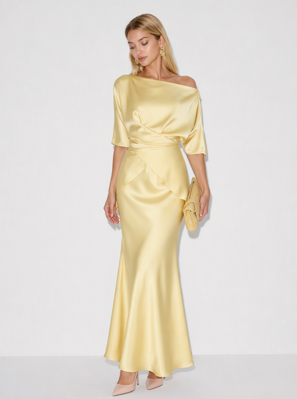 Zephrina Celandine draped satin set
