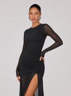 Gwendolyn Ruched Mesh Slit Maxi Dress