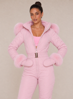 Zephrina Eydis plush-trim quilted one-piece ski suit in pink
