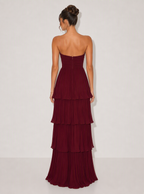 Zephrina Aveline pleated tiered maxi dress in burgundy
