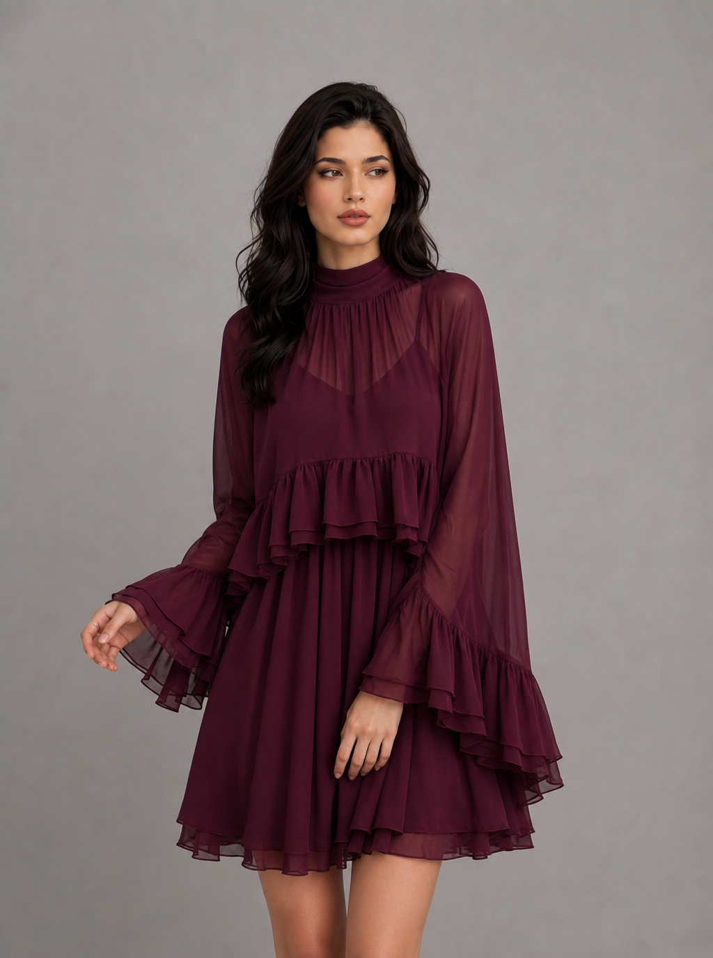 Cressida Ruffle Chiffon Mini Dress