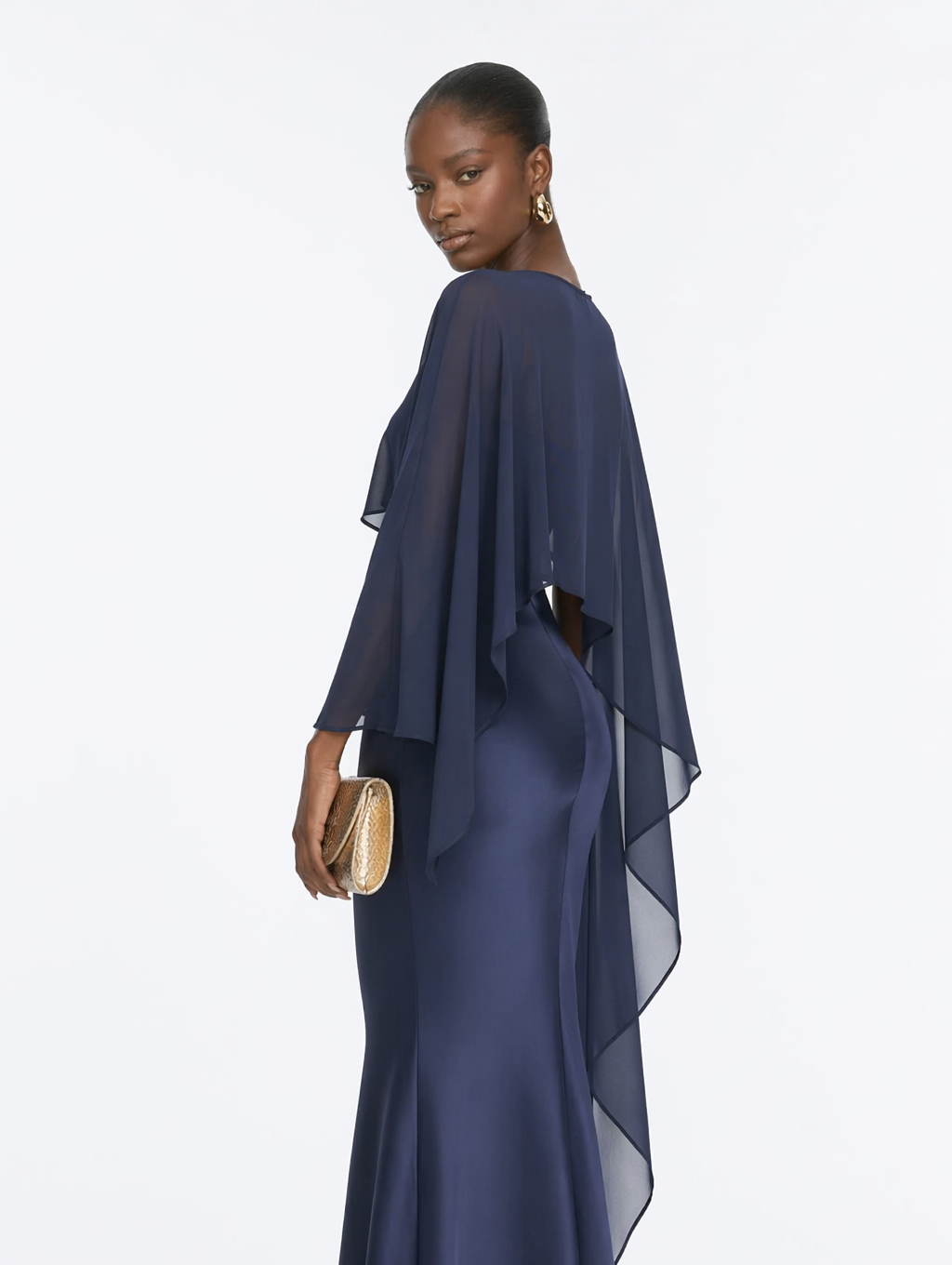 2-in-1 Cape Overlay Mermaid Maxi Dress